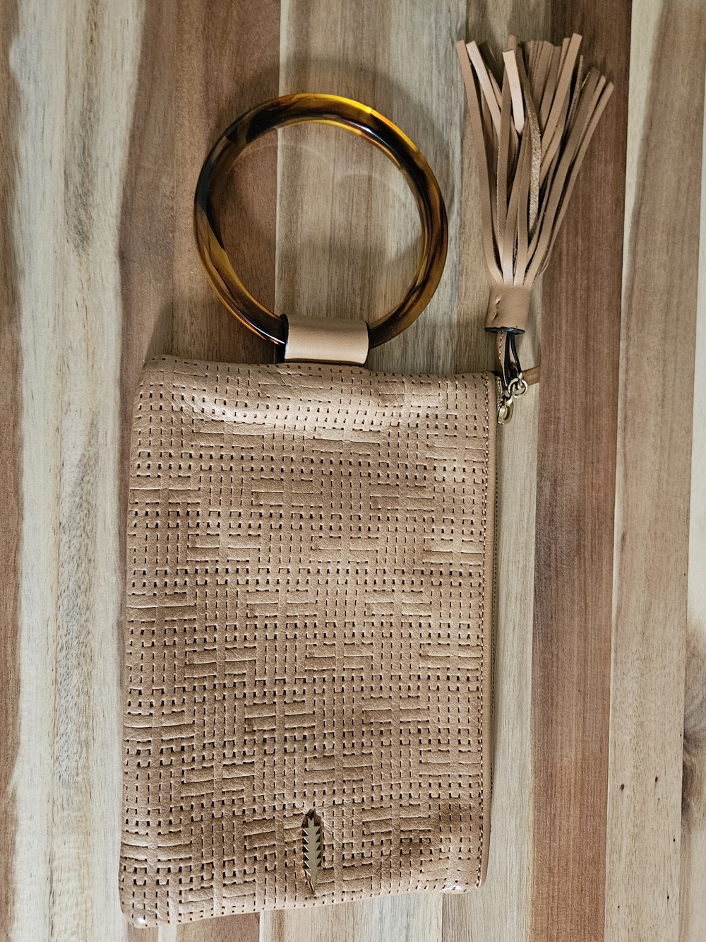 Thacker Wristlet Clutch with Tortoiseshell Ring Handle